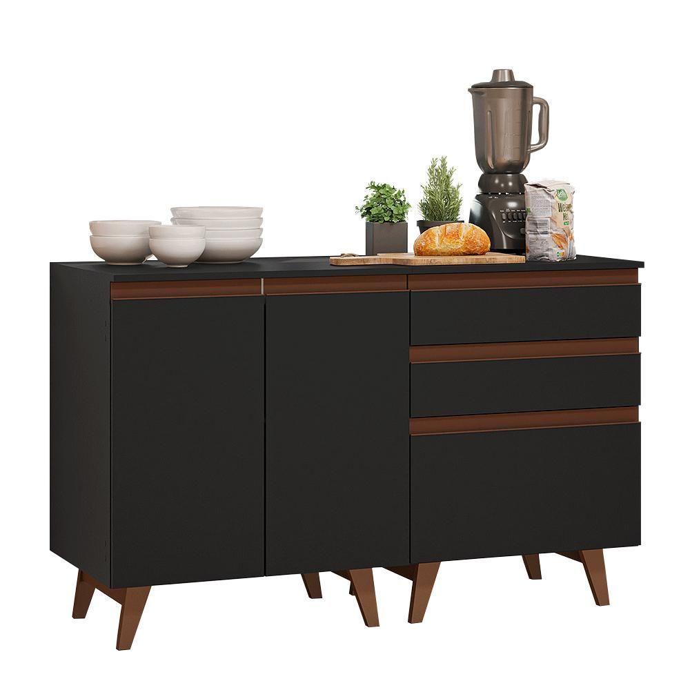 Kit Com Dois Balcões De Cozinha 2 Portas 3 Gavetas (com Tampo) Preto Reims Madesa Preto - 2