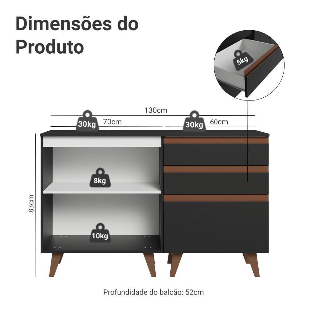 Kit Com Dois Balcões De Cozinha 2 Portas 3 Gavetas (com Tampo) Preto Reims Madesa Preto - 3
