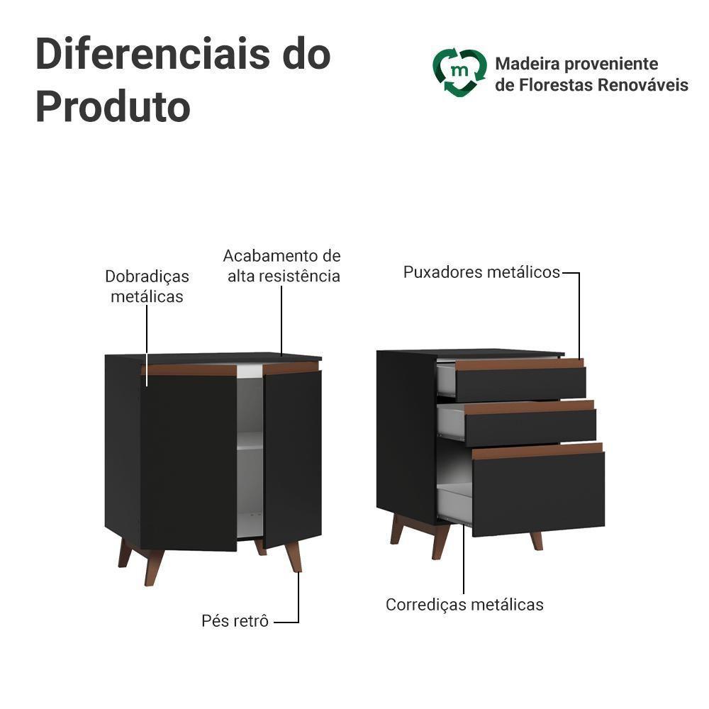 Kit Com Dois Balcões De Cozinha 2 Portas 3 Gavetas (com Tampo) Preto Reims Madesa Preto - 4