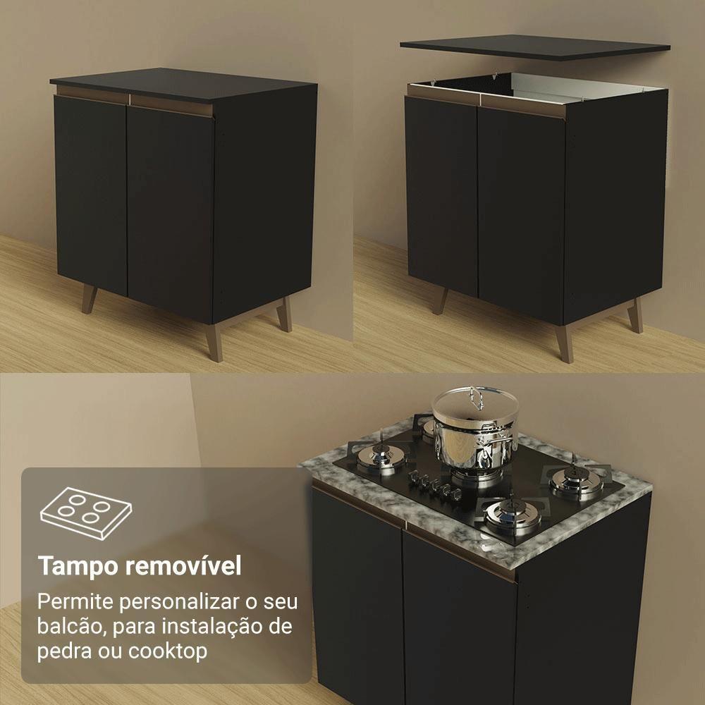Kit Com Dois Balcões De Cozinha 2 Portas 3 Gavetas (com Tampo) Preto Reims Madesa Preto - 6
