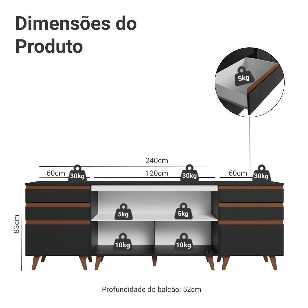 Kit Com Três Balcões De Cozinha 2 Portas 6 Gavetas (com Tampo) Preto Reims Madesa Preto - 3