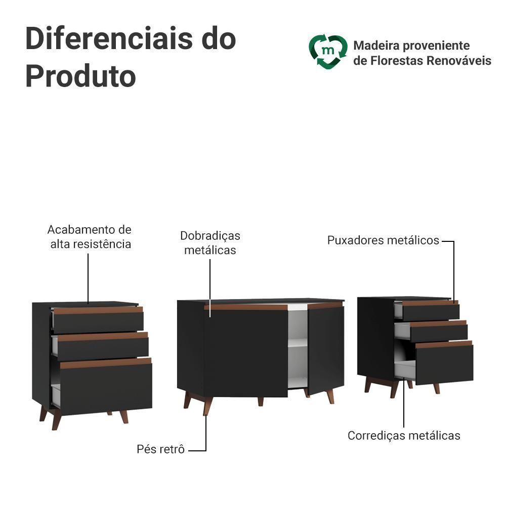 Kit Com Três Balcões De Cozinha 2 Portas 6 Gavetas (com Tampo) Preto Reims Madesa Preto - 4