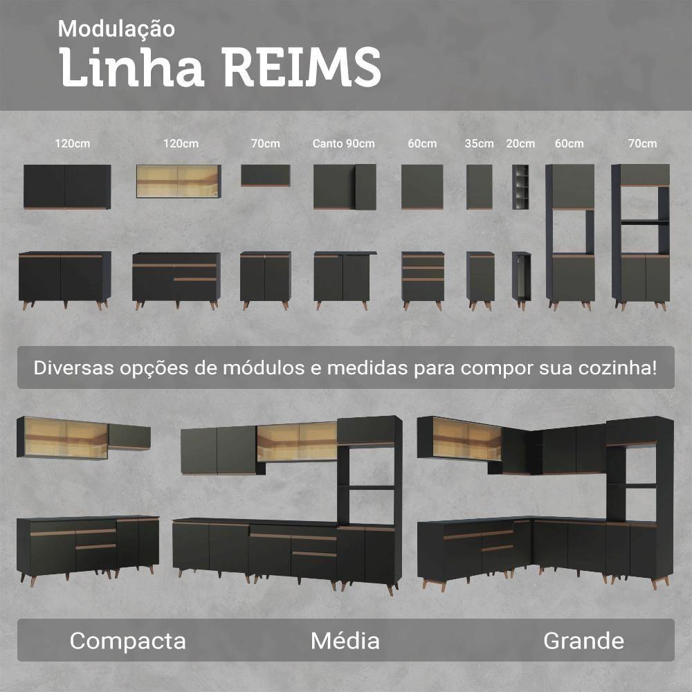 Kit Com Três Balcões De Cozinha 2 Portas 6 Gavetas (com Tampo) Preto Reims Madesa Preto - 10