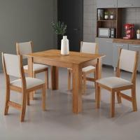 Conjunto Mesa De Jantar Retangular Palace Mel 4 Cadeiras Sol Linho Bege - 1