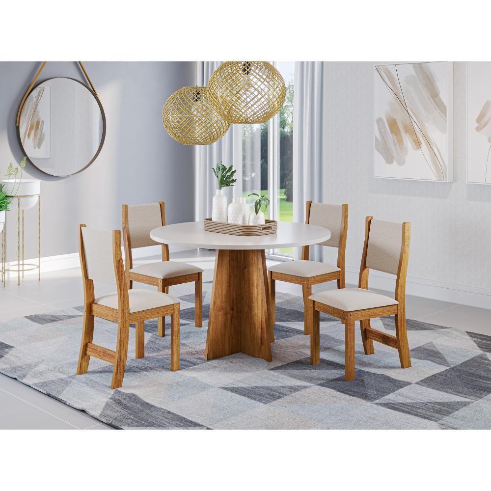 Conjunto Mesa De Jantar Redonda Slin Mel 4 Cadeiras Sol Linho Bege - 1