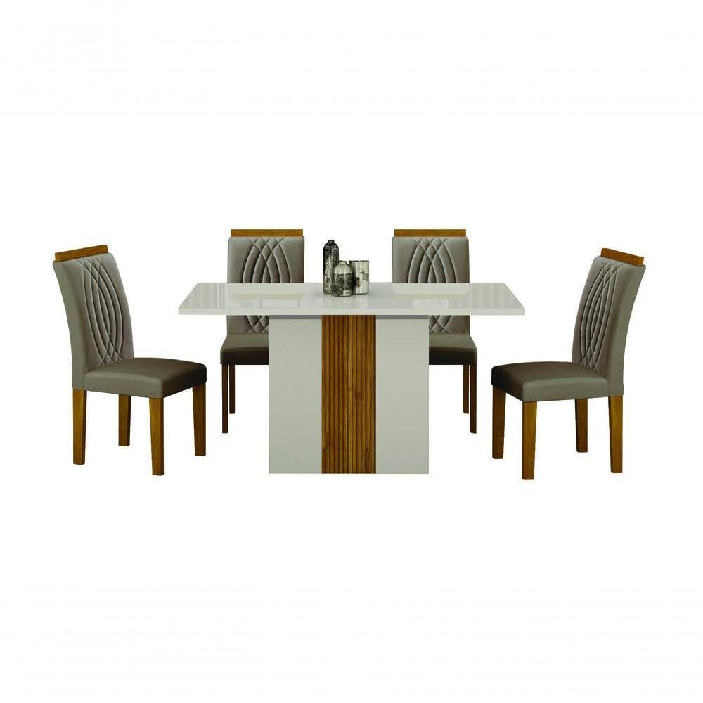 Conjunto De Mesa De Jantar Doha Off White E Freijó E 6 Cadeiras Juli Camurça - 1