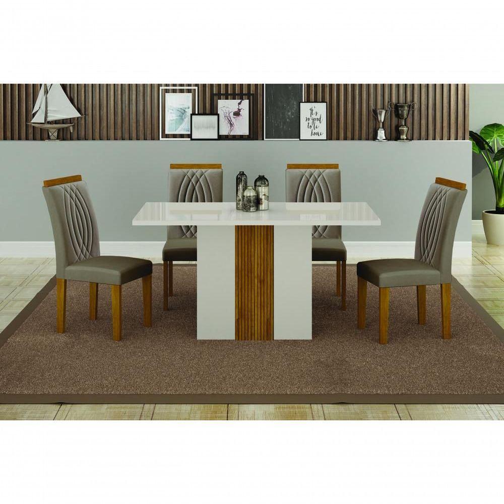 Conjunto De Mesa De Jantar Doha Off White E Freijó E 6 Cadeiras Juli Camurça - 2