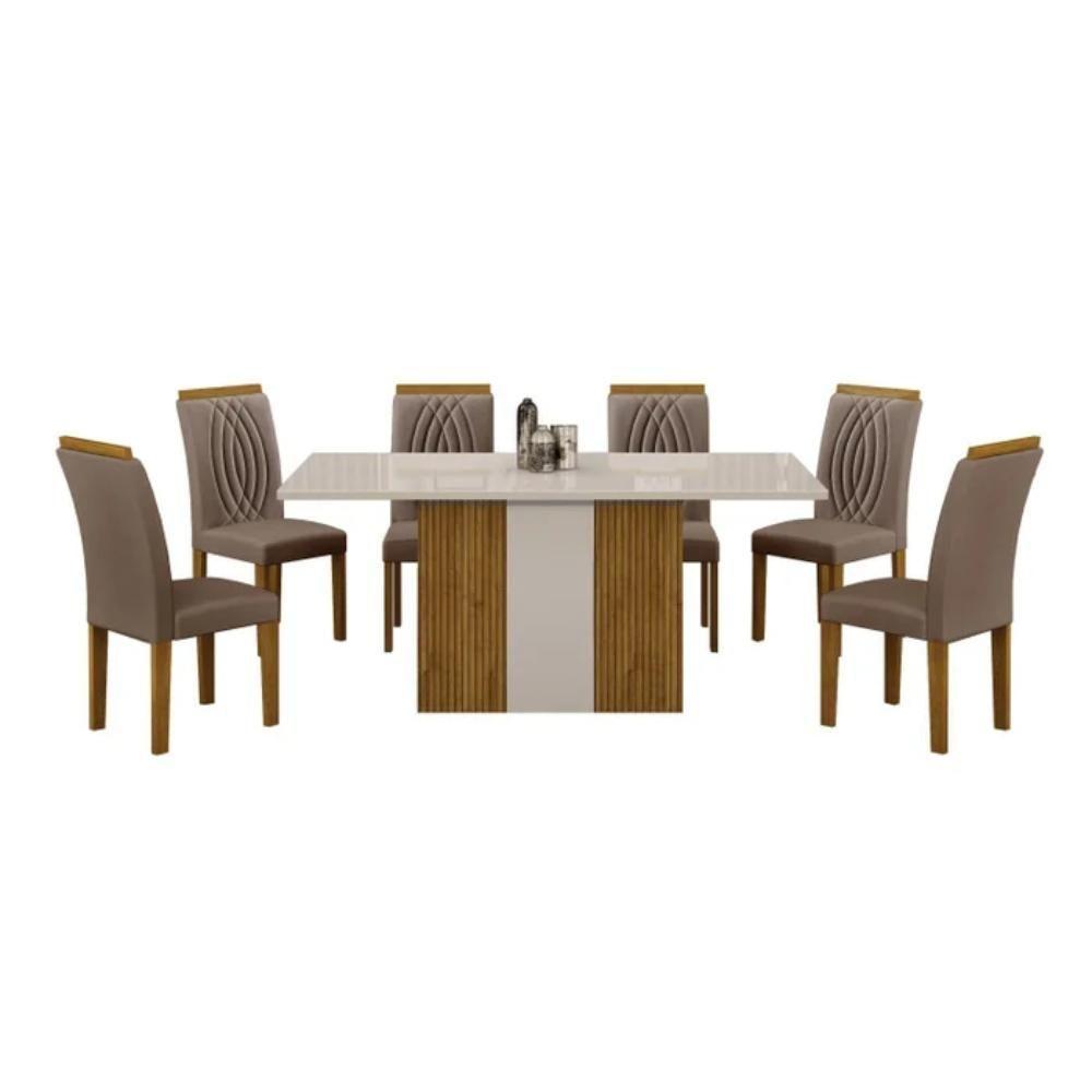Conjunto De Mesa De Jantar Doha Off White E Freijó E 6 Cadeiras Juli Camurça - 7