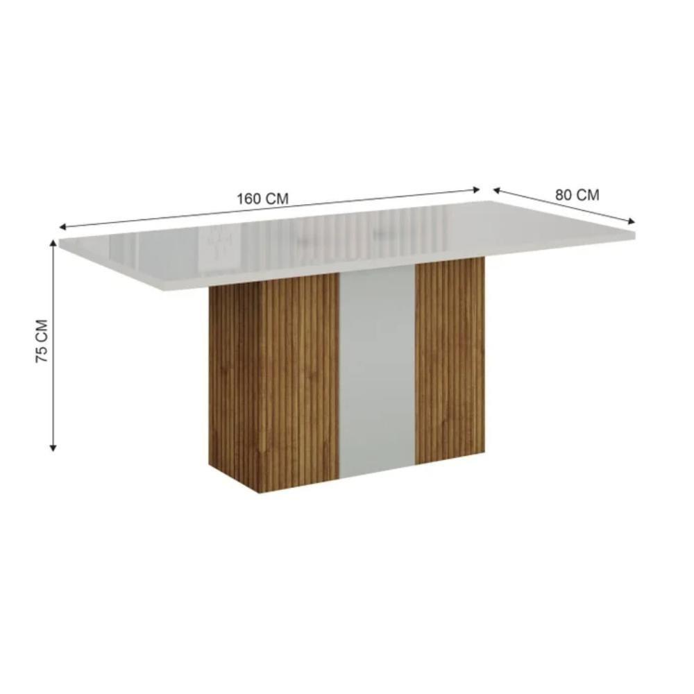 Conjunto De Mesa De Jantar Doha Off White E Freijó E 6 Cadeiras Juli Camurça - 9