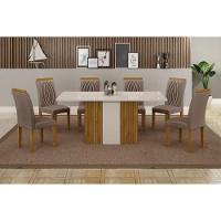 Conjunto De Mesa De Jantar Doha Off White E Freijó E 6 Cadeiras Juli Camurça - 8