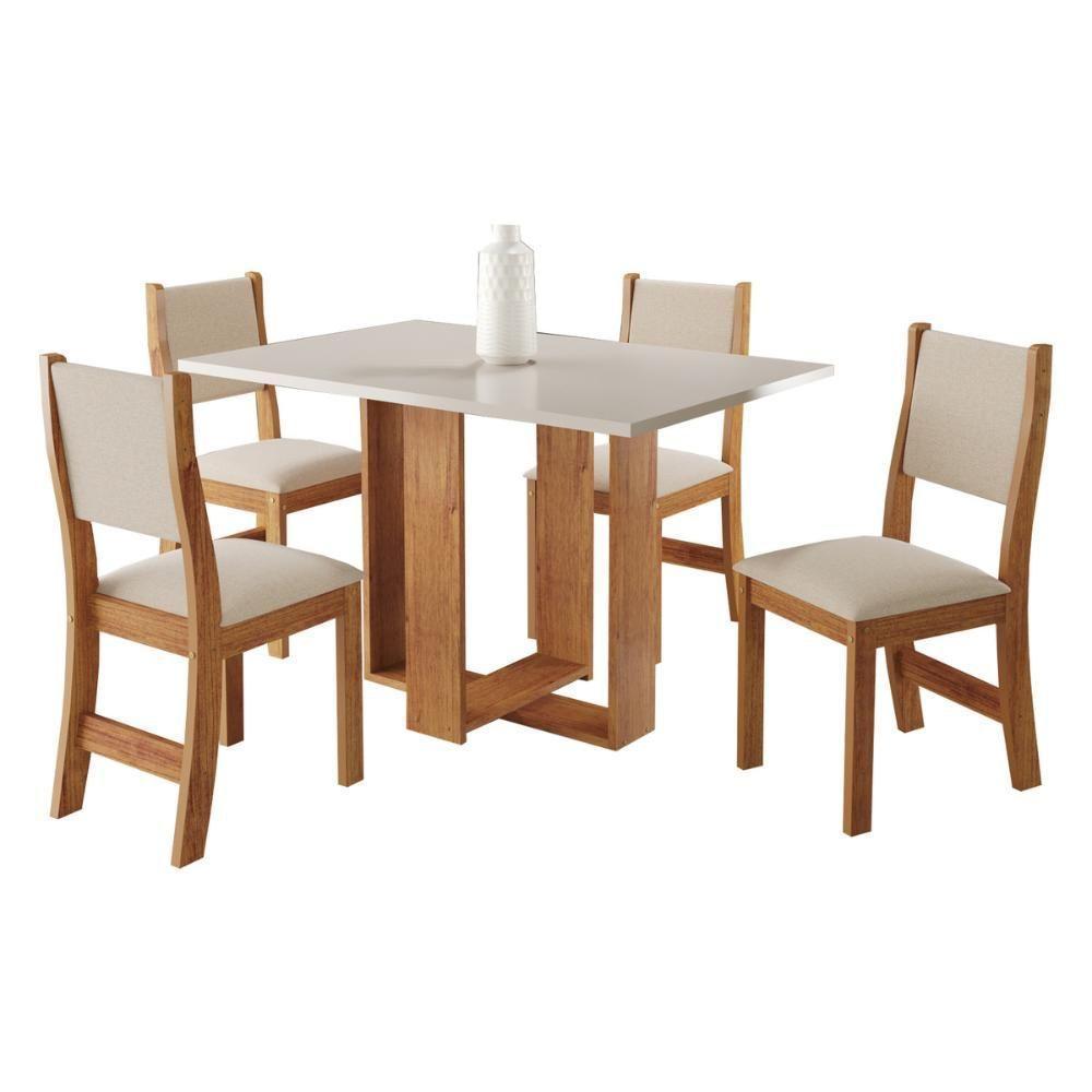 Conjunto Mesa De Jantar Retangular Milani Mel 4 Cadeiras Sol Linho Bege - 1