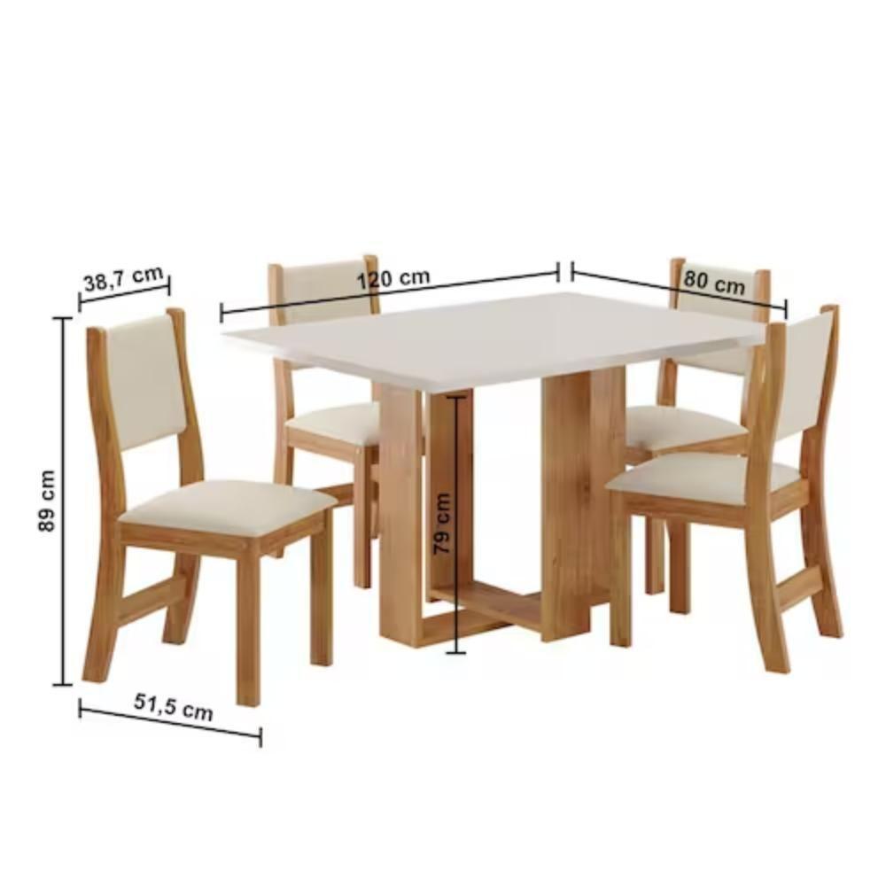 Conjunto Mesa De Jantar Retangular Milani Mel 4 Cadeiras Sol Linho Bege - 5