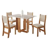 Conjunto Mesa De Jantar Retangular Milani Mel 4 Cadeiras Sol Linho Bege - 1