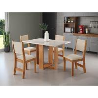 Conjunto Mesa De Jantar Retangular Milani Mel 4 Cadeiras Sol Linho Bege