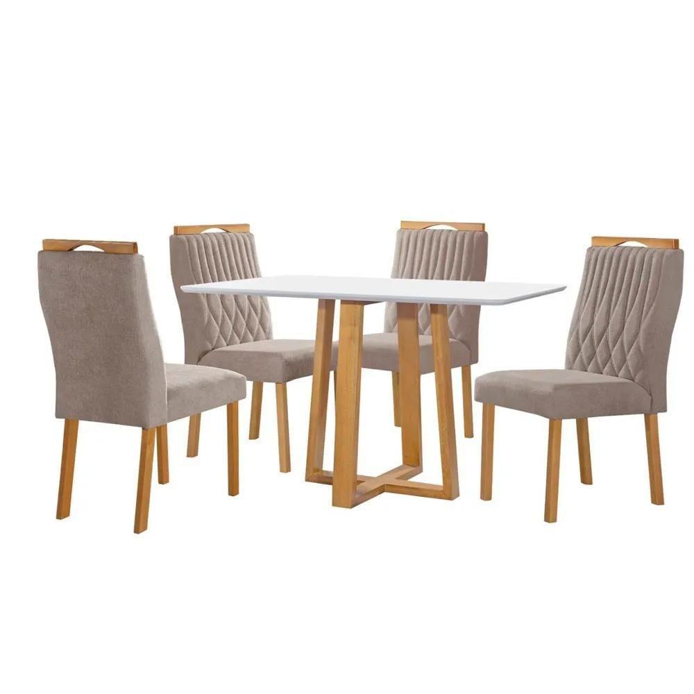 Conjunto De Mesa De Jantar Pedro Com 4 Cadeiras Gênova Veludo Bege - 1
