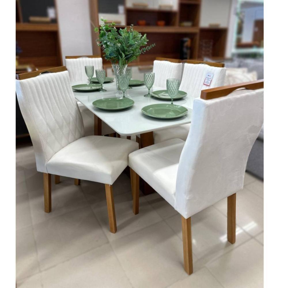 Conjunto De Mesa De Jantar Pedro Com 4 Cadeiras Gênova Veludo Bege - 3