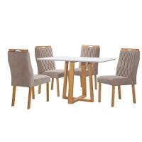 Conjunto De Mesa De Jantar Pedro Com 4 Cadeiras Gênova Veludo Bege - 1