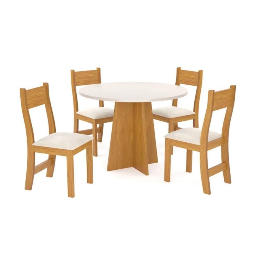 Conjunto Mesa De Jantar Redonda Slin Mel 4 Cadeiras Brisa Linho Bege - 1