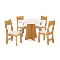 Conjunto Mesa De Jantar Redonda Slin Mel 4 Cadeiras Brisa Linho Bege - 1