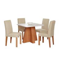 Conjunto De Mesa De Jantar Tampo De Vidro Larissa Com 4 Cadeiras Maia Linho Bege Gengibre - 1