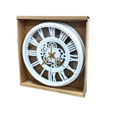 Relogio De Parede Industrial Rustico Estilo Madeira Design Vintage Romanos 30cm Decorativo Branco