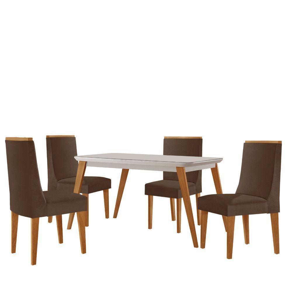 Mesa De Jantar Copper 120cm Tampo Mdf 4 Cadeiras Moderna Veludo Marrom/nat/off/serig. Off - 2
