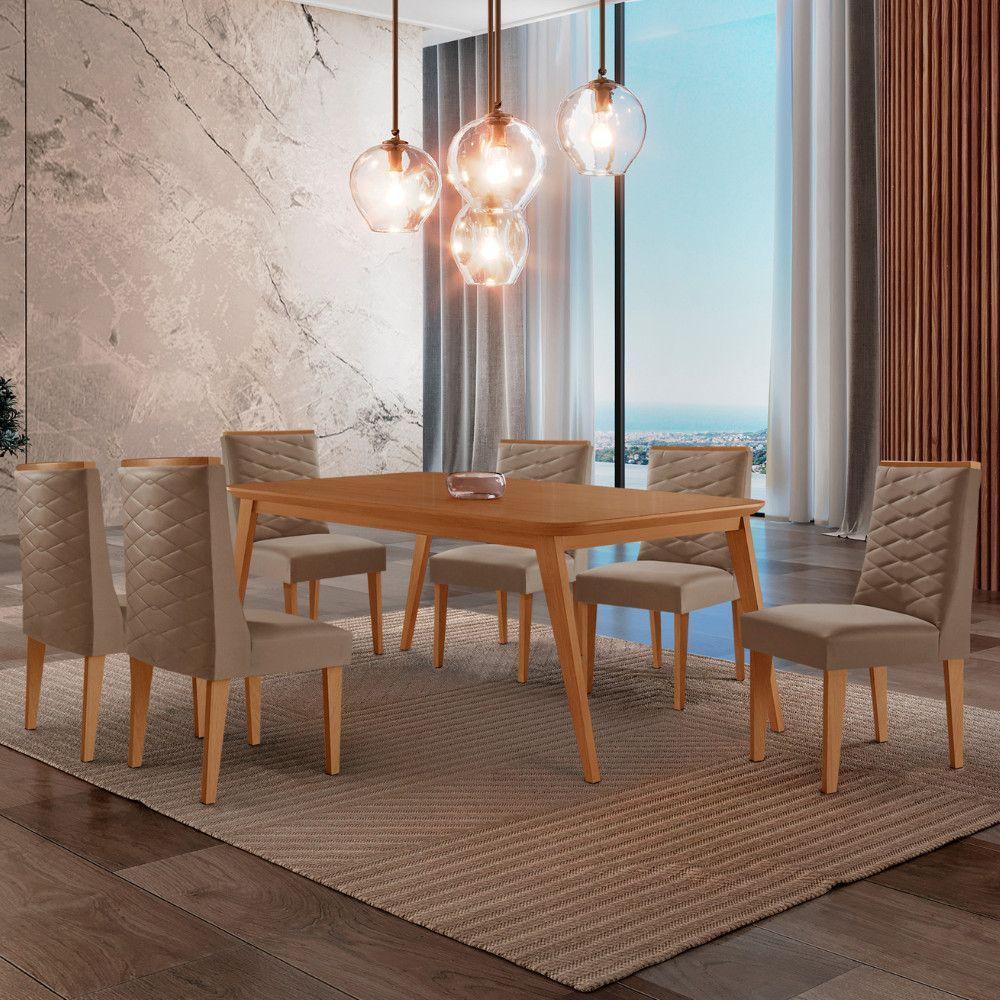 Mesa De Jantar Copper 180cm Tampo Mdf Com 6 Cadeiras Moderna Veludo Capuccino/naturalle/naturalle - 1