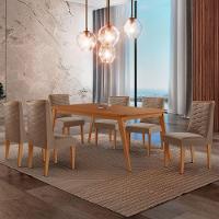 Mesa De Jantar Copper 180cm Tampo Mdf Com 6 Cadeiras Moderna Veludo Capuccino/naturalle/naturalle - 1