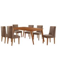 Mesa De Jantar Copper 180cm Tampo Mdf Com 6 Cadeiras Moderna Veludo Capuccino/naturalle/naturalle - 2