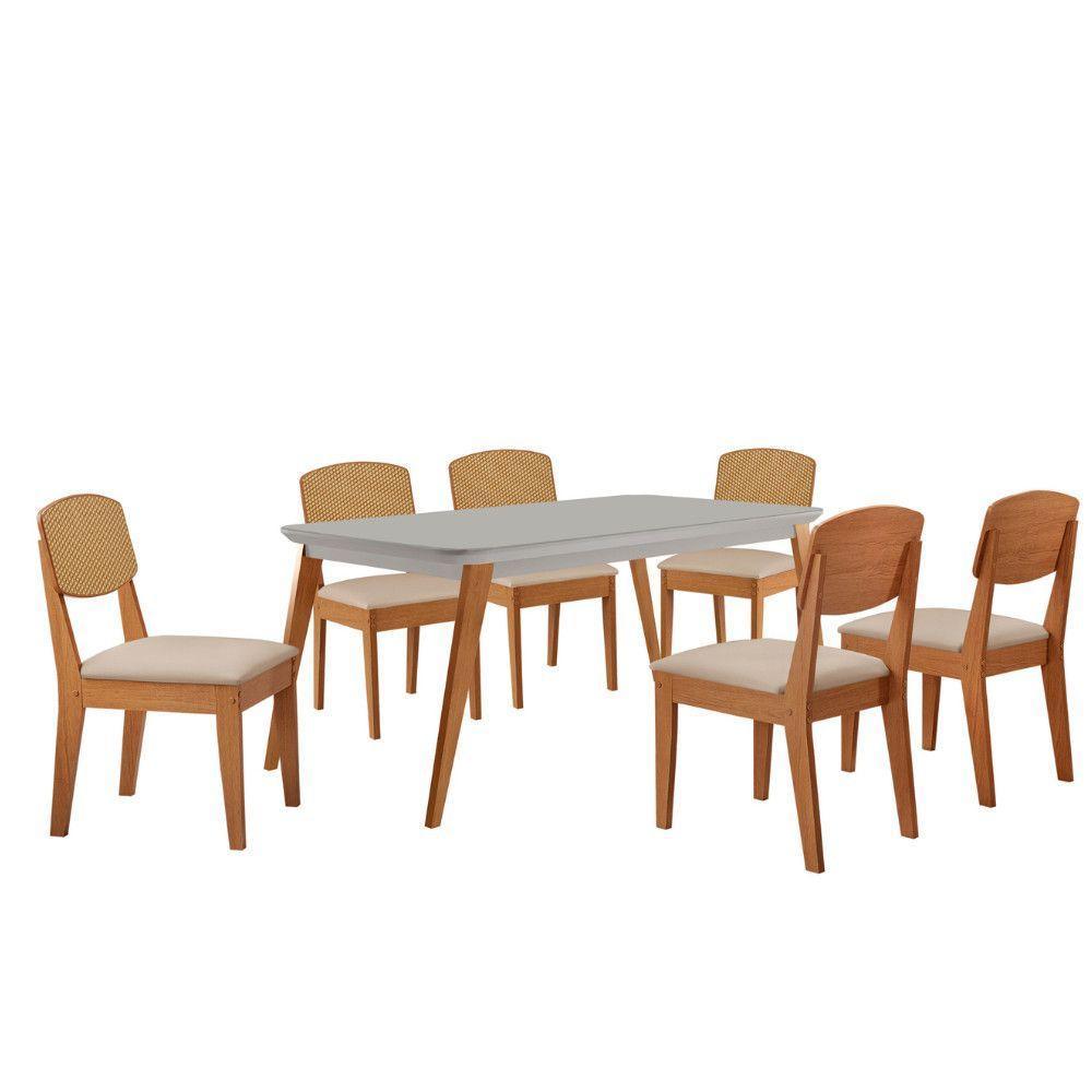 Mesa De Jantar Copper 180cm Tampo Mdf Vidro 6 Cadeiras Veludo Creme /off /naturale /serig Off - 2