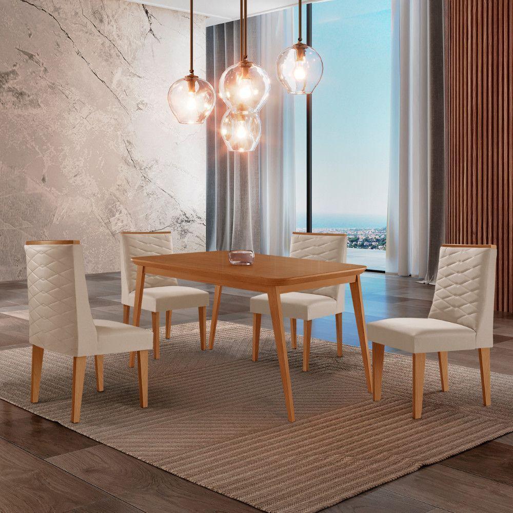Mesa De Jantar Copper 120cm Tampo Mdf 4 Cadeiras Moderna Veludo Creme/naturalle/naturalle - 1