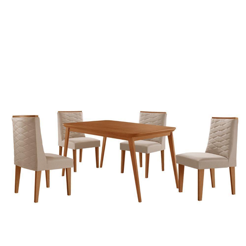 Mesa De Jantar Copper 120cm Tampo Mdf 4 Cadeiras Moderna Veludo Creme/naturalle/naturalle - 2