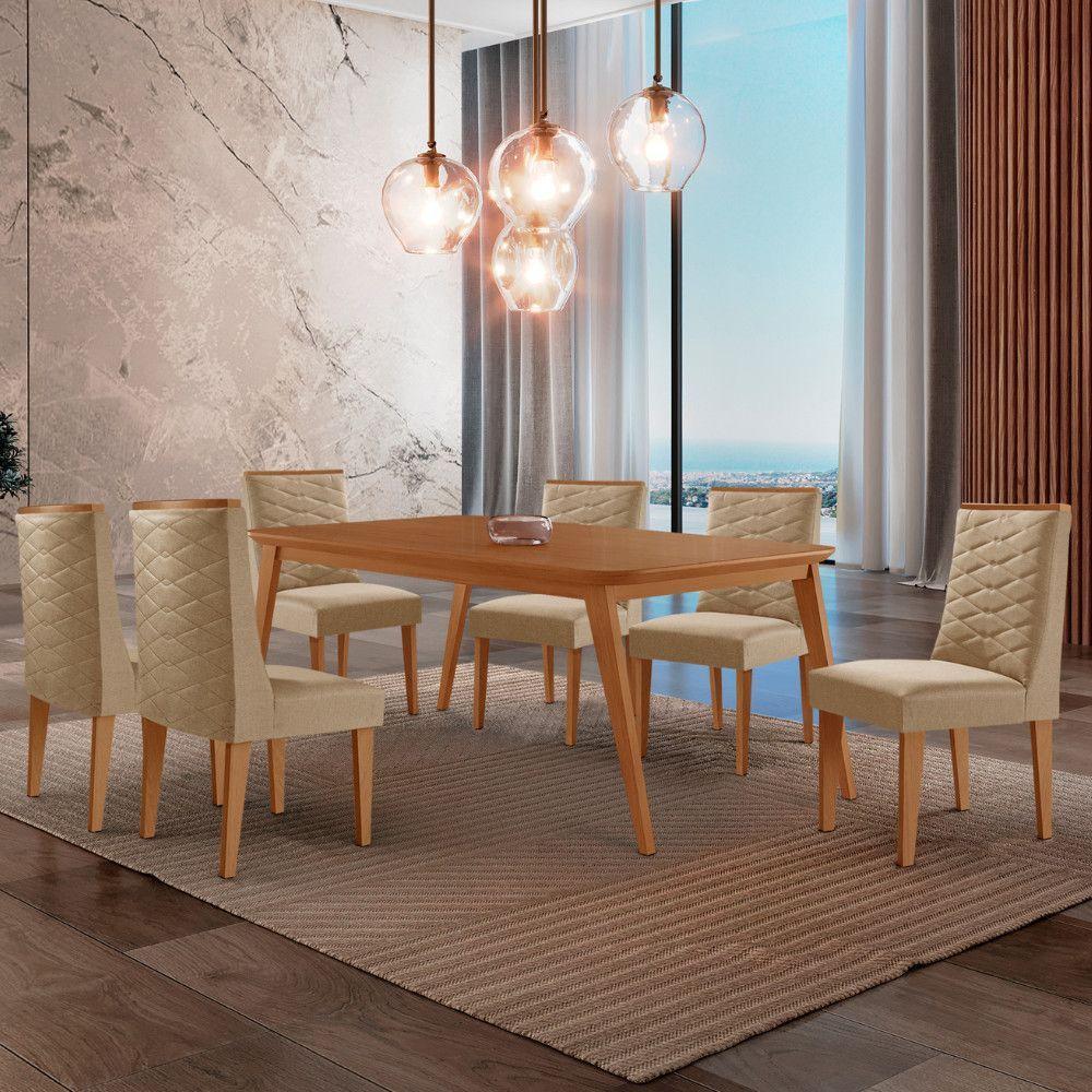 Mesa De Jantar Copper 180cm Tampo Mdf Com 6 Cadeiras Moderna Turim 07/naturalle/naturalle - 1
