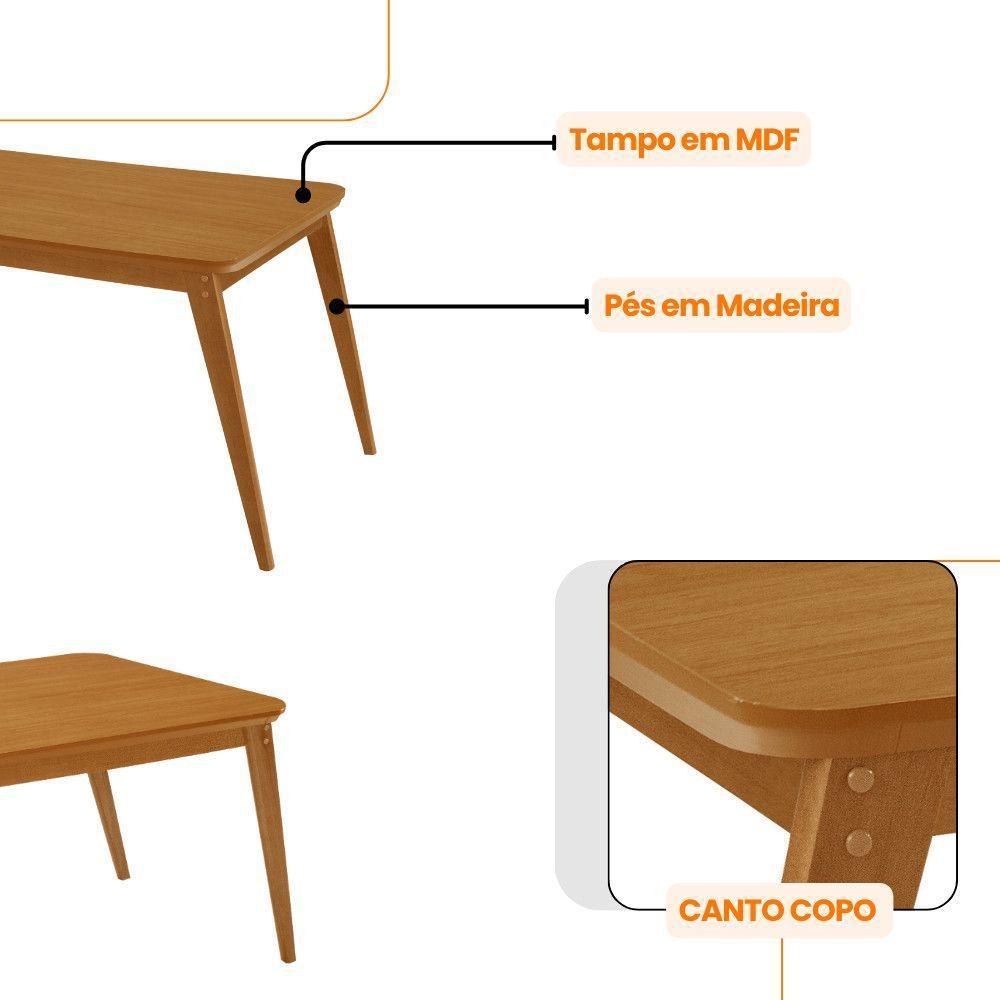 Mesa De Jantar Copper 180cm Tampo Mdf Com 6 Cadeiras Moderna Turim 07/naturalle/naturalle - 5