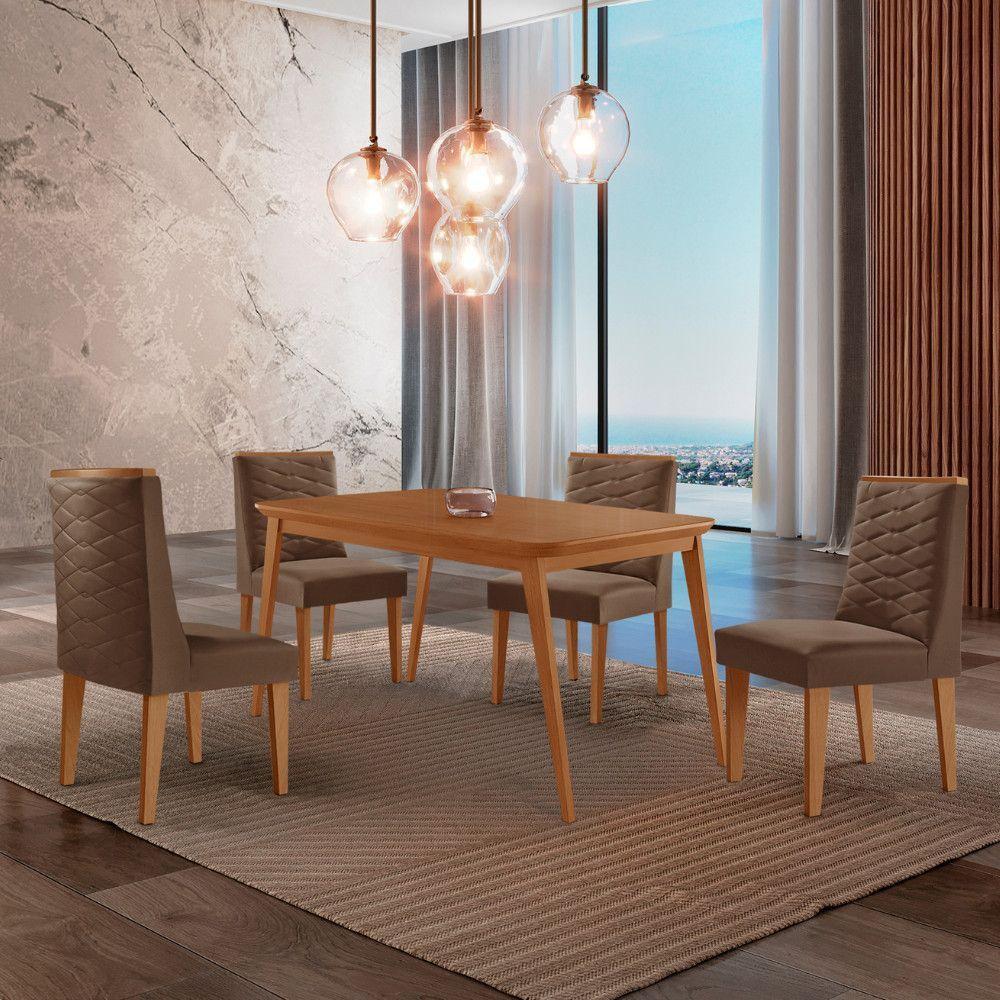 Mesa De Jantar Copper 120cm Tampo Mdf 4 Cadeiras Moderna Veludo Marrom/naturalle/naturalle - 1