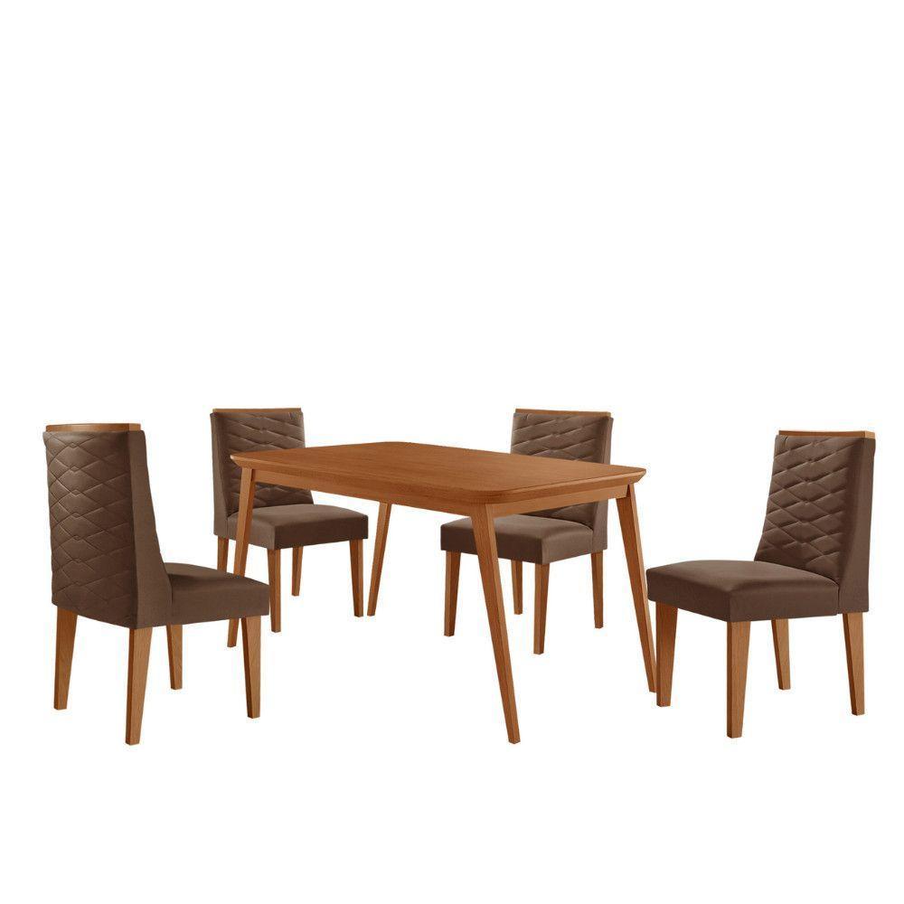 Mesa De Jantar Copper 120cm Tampo Mdf 4 Cadeiras Moderna Veludo Marrom/naturalle/naturalle - 2