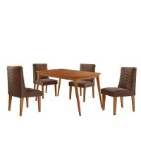 Mesa De Jantar Copper 120cm Tampo Mdf 4 Cadeiras Moderna Veludo Marrom/naturalle/naturalle - 2