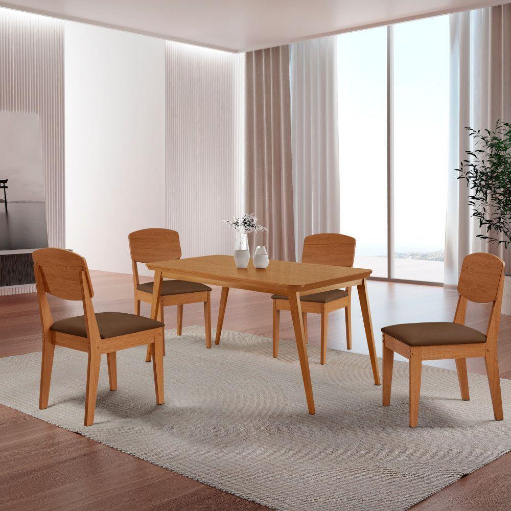 Mesa De Jantar Copper 120cm Tampo Mdf Com 4 Cadeiras Moderna Veludo Marrom/naturalle/naturalle - 1