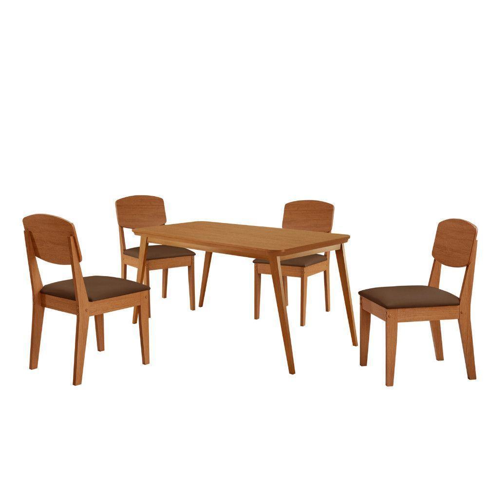 Mesa De Jantar Copper 120cm Tampo Mdf Com 4 Cadeiras Moderna Veludo Marrom/naturalle/naturalle - 2
