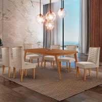 Mesa De Jantar Copper 180cm Tampo Mdf Com 6 Cadeiras Moderna Veludo Creme/naturalle/naturalle - 1