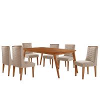 Mesa De Jantar Copper 180cm Tampo Mdf Com 6 Cadeiras Moderna Veludo Creme/naturalle/naturalle - 2