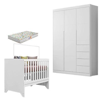 Berço Americano Retro Maya E Guarda Roupa Infantil Eloá Branco Acetinado Com Colchão Gazin – Phoenix Baby