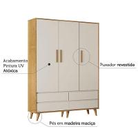 Berço Americano Ludmila E Guarda Roupa Infantil Lorena 3 Portas Off White Bétula Com Colchão Gazin - Carolina Baby - 8