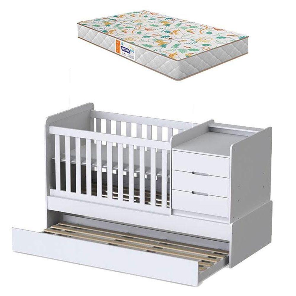 Berço Multifuncional Cléo Branco Acetinado Com Colchão Gazin - Carolina Móveis - 1