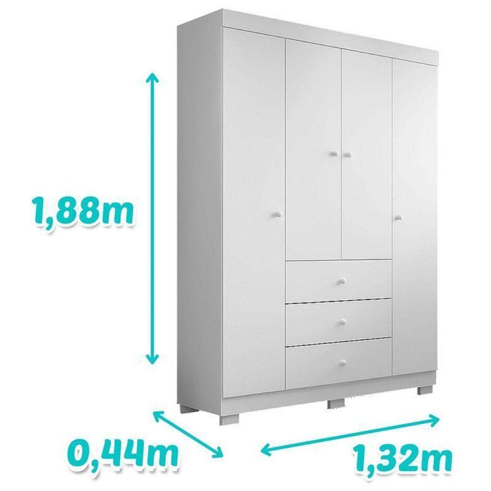 Berço Americano Lara E Guarda Roupa Duda 4 Portas Branco Brilho Com Colchão Ortobom – Phoenix Baby - 3