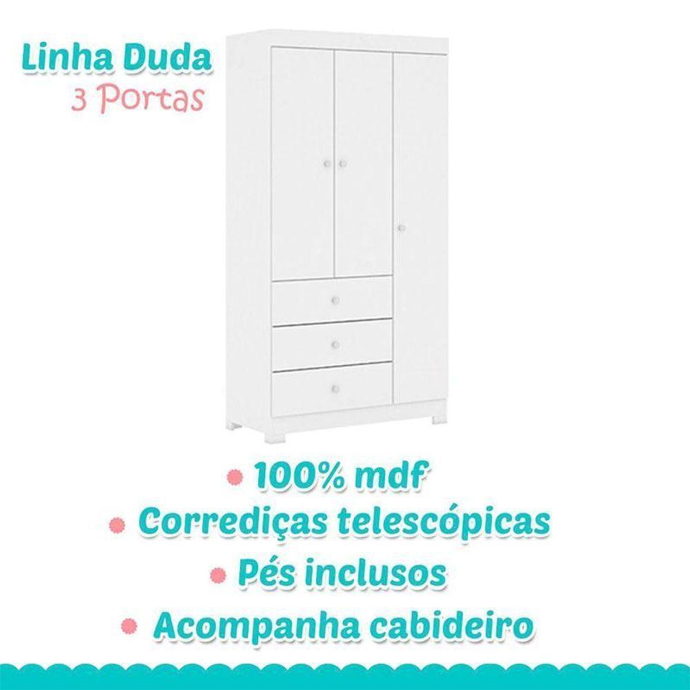 Berço Americano Lara E Guarda Roupa Duda 3 Portas Branco Brilho Com Colchão Gazin – Phoenix Baby - 7