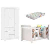 Berço Americano Lara E Guarda Roupa Duda 3 Portas Branco Brilho Com Colchão Gazin – Phoenix Baby - 1