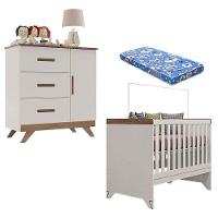 Berço Americano E Cômoda Retro Maya Off White Carvalho Com Colchão Ortobom – Canaã - 1