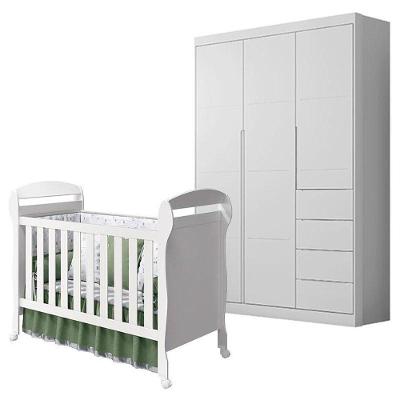 Berço Americano Danny E Guarda Roupa Infantil Eloá Branco Acetinado – Phoenix Baby