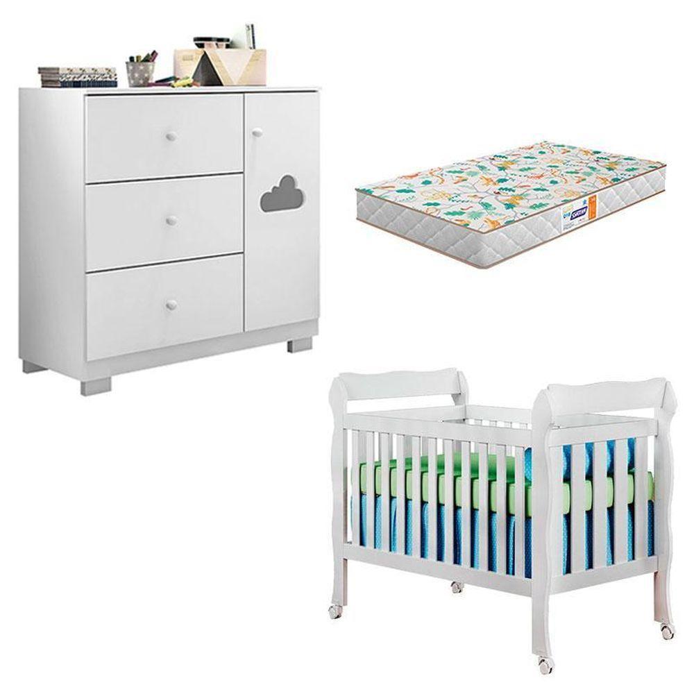 Berço Americano Lila E Cômoda Infantil Ane Branco Brilho Com Colchão Gazin – Phoenix Baby - 1